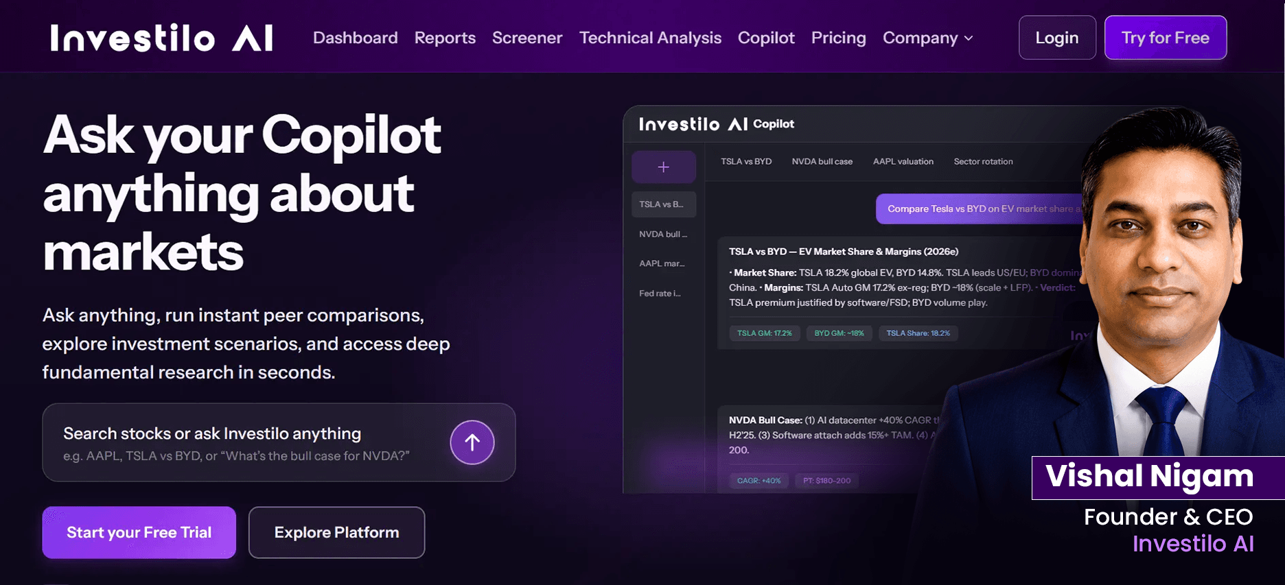 Investilo AI platform screenshot