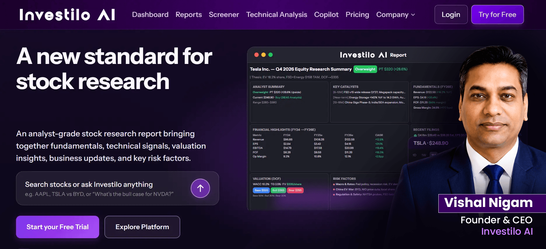 Investilo AI platform screenshot